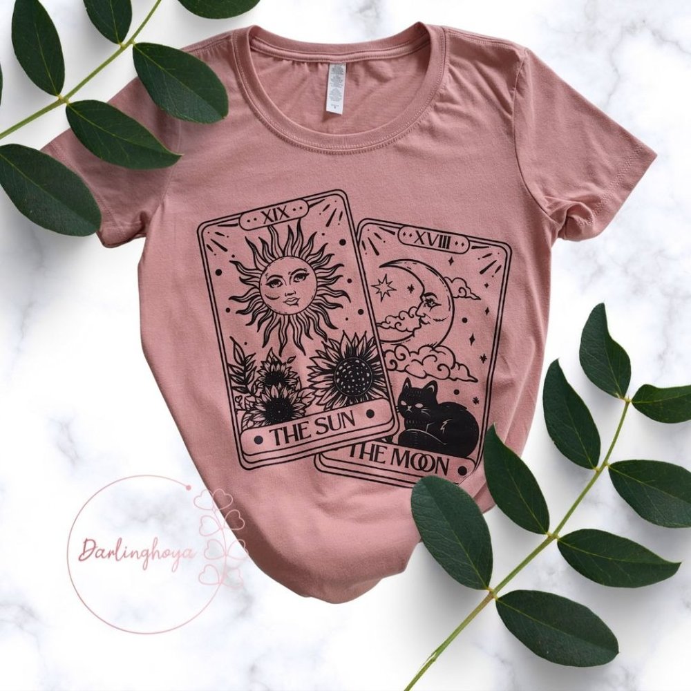 Sun & Moon Tarot Cards Women's Fitted Tee - Desert Pink